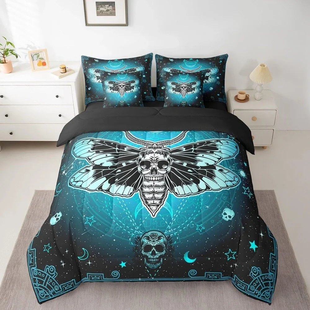 Feelyou Boho Skull Moth King Size 7Pc Bed In a Bag Set